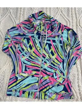 Lilly Pulitzer Womens Indigo Sea Dreamin Angela Zip Up Jacket Drawstring Size M
